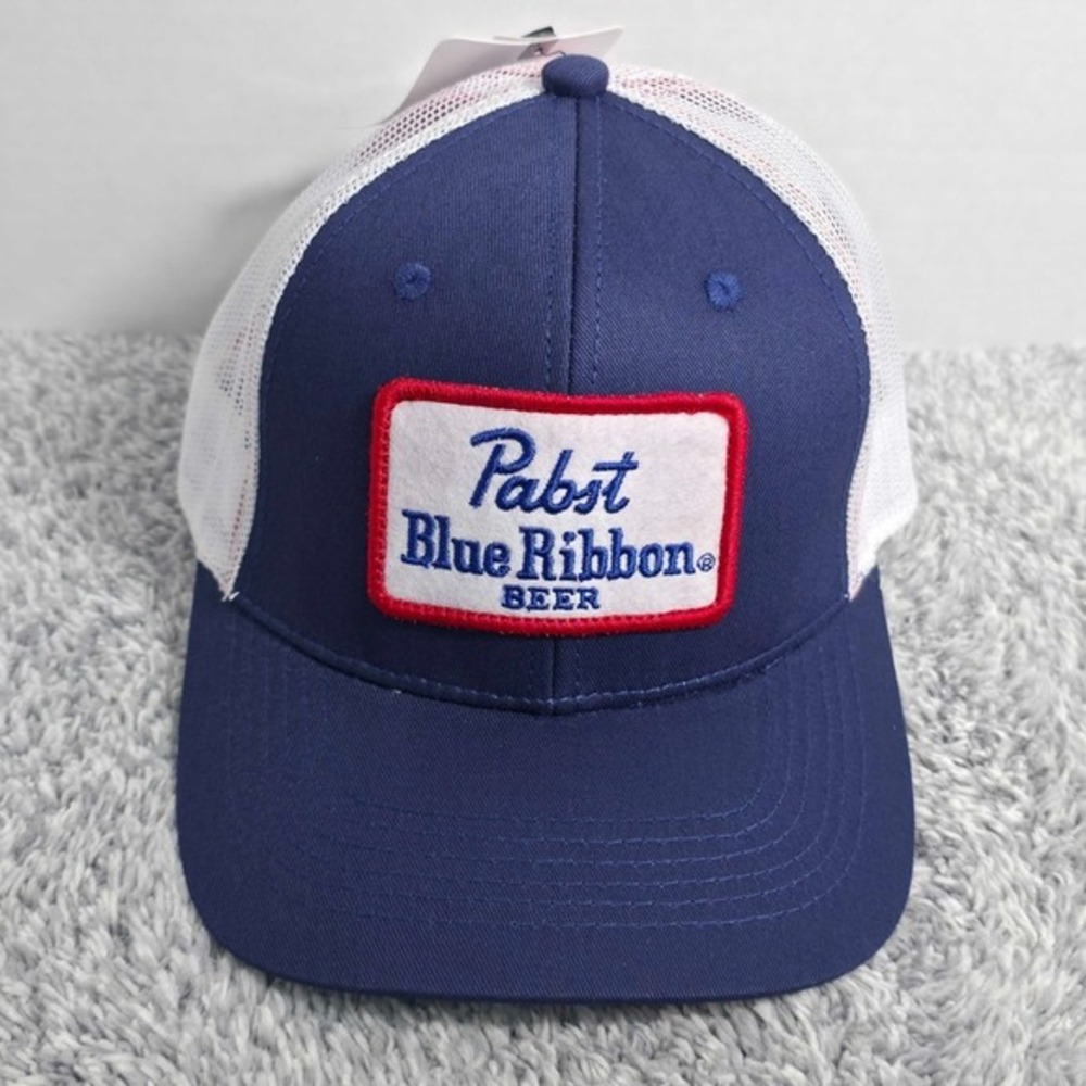 Pabst Blue Ribbon PBR Patch Meshback Trucker Snapback Cap Hat Navy White NWT NEW